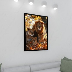 Quadro Decorativo Leões Família em Adesivo com Moldura Caixa