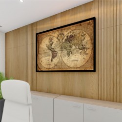Quadro Decorativo Mapa Mundi Vintage em Adesivo com Moldura Caixa