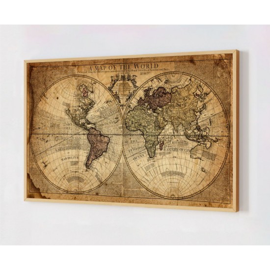 Quadro Decorativo Mapa Mundi Vintage em Adesivo com Moldura Caixa