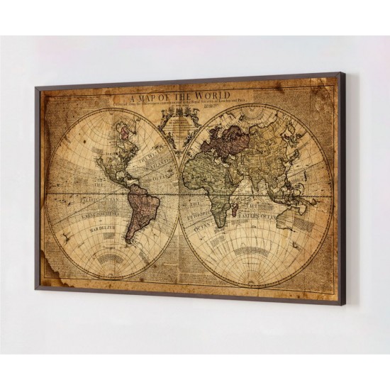 Quadro Decorativo Mapa Mundi Vintage em Adesivo com Moldura Caixa