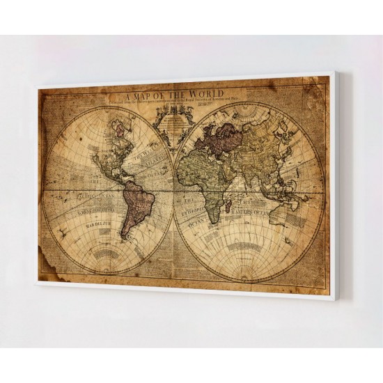 Quadro Decorativo Mapa Mundi Vintage em Adesivo com Moldura Caixa