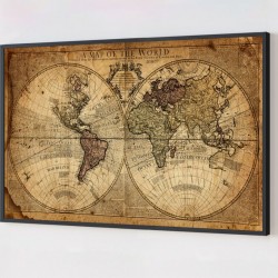Quadro Decorativo Mapa Mundi Vintage em Adesivo com Moldura Caixa