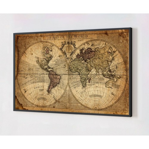 Quadro Decorativo Mapa Mundi Vintage em Adesivo com Moldura Caixa