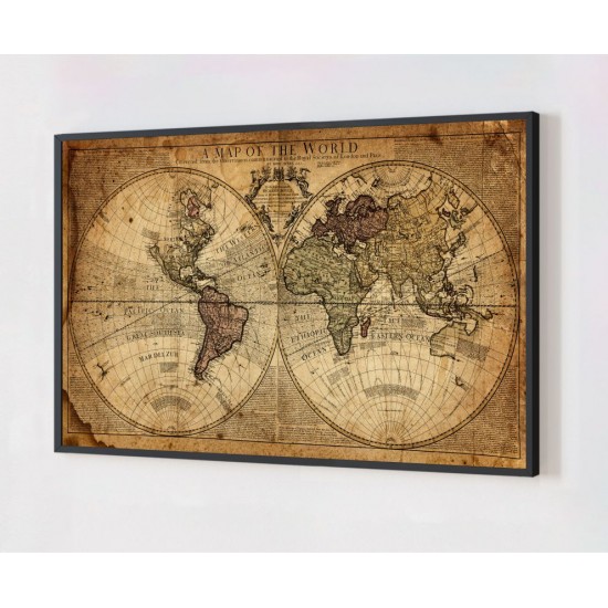 Quadro Decorativo Mapa Mundi Vintage em Adesivo com Moldura Caixa