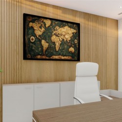 Quadro Decorativo Mapa Mundi Clássico em Adesivo com Moldura Caixa