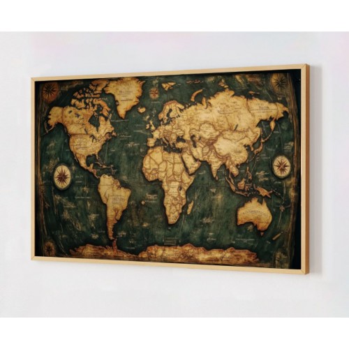 Quadro Decorativo Mapa Mundi Clássico em Adesivo com Moldura Caixa