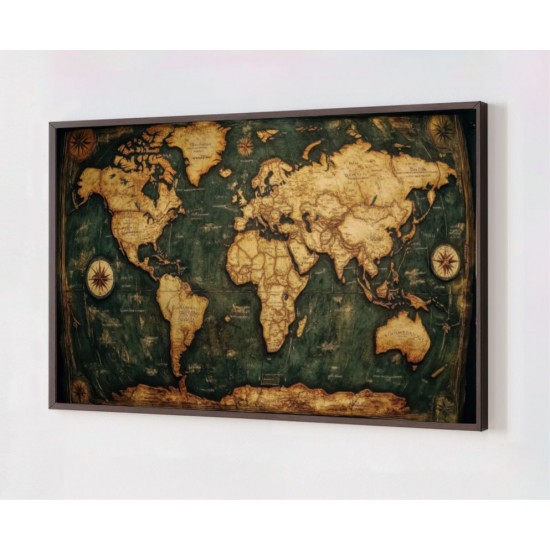 Quadro Decorativo Mapa Mundi Clássico em Adesivo com Moldura Caixa