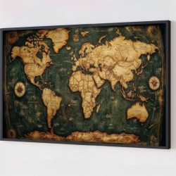 Quadro Decorativo Mapa Mundi Clássico em Adesivo com Moldura Caixa