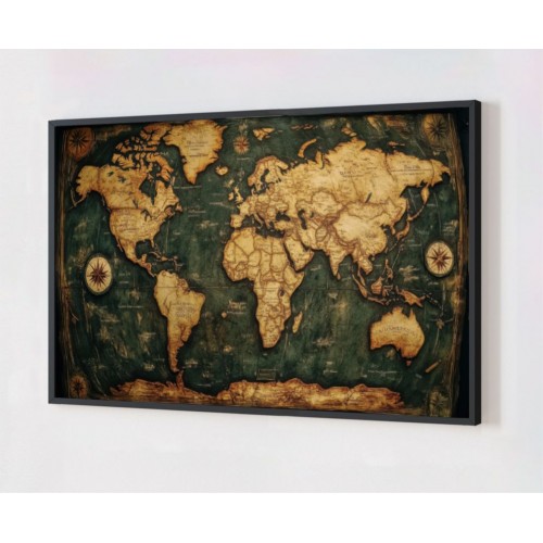 Quadro Decorativo Mapa Mundi Clássico em Adesivo com Moldura Caixa