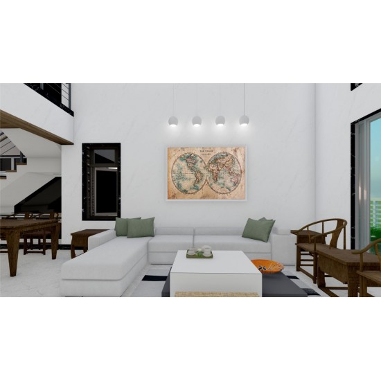 Quadro Decorativo Mapa Hemisférios em Adesivo com Moldura Caixa