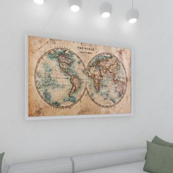 Quadro Decorativo Mapa Hemisférios em Adesivo com Moldura Caixa