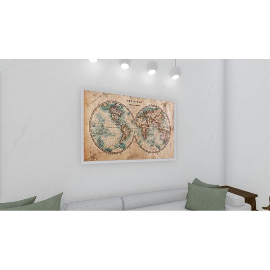 Quadro Decorativo Mapa Hemisférios em Adesivo com Moldura Caixa