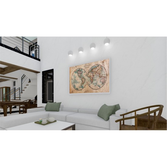 Quadro Decorativo Mapa Hemisférios em Adesivo com Moldura Caixa