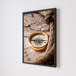 Quadro Decorativo Mapa Bussola em Adesivo com Moldura Caixa