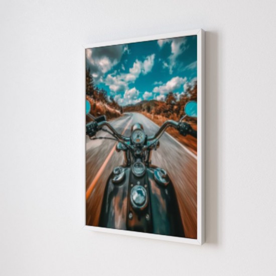 Quadro Decorativo Moto em Adesivo com Moldura Caixa