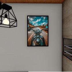 Quadro Decorativo Moto em Adesivo com Moldura Caixa
