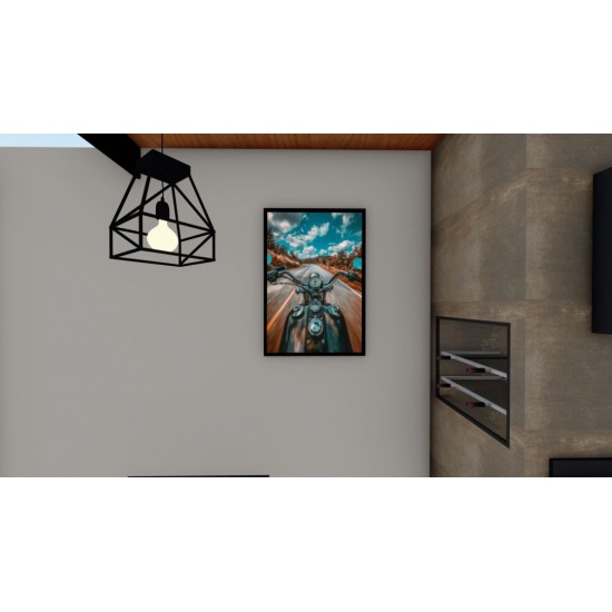 Quadro Decorativo Moto em Adesivo com Moldura Caixa