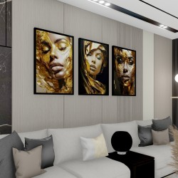 Quadro Decorativo Mulheres Trio em Adesivo com Moldura Caixa