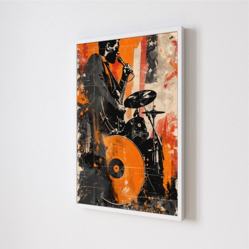 Quadro Decorativo Música Colorful em Adesivo com Moldura Caixa