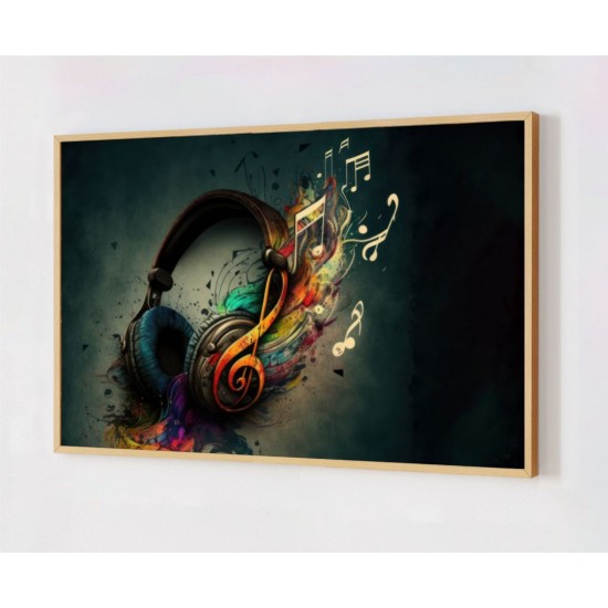 Quadro Decorativo Fone de Ouvido em Adesivo com Moldura Caixa