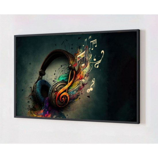 Quadro Decorativo Fone de Ouvido em Adesivo com Moldura Caixa