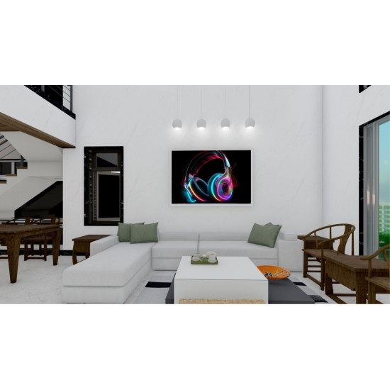 Quadro Decorativo Fone de Ouvido Neon em Adesivo com Moldura Caixa