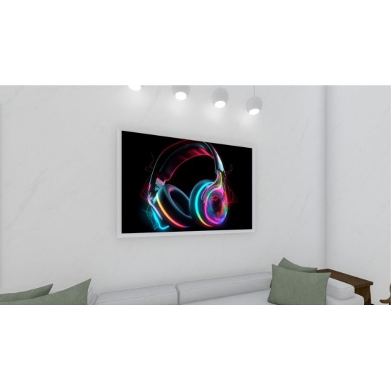 Quadro Decorativo Fone de Ouvido Neon em Adesivo com Moldura Caixa