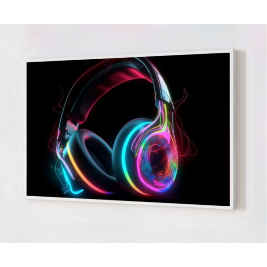 Quadro Decorativo Fone de Ouvido Neon em Adesivo com Moldura Caixa