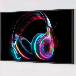 Quadro Decorativo Fone de Ouvido Neon em Adesivo com Moldura Caixa