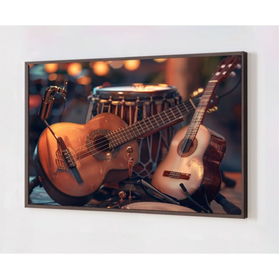 Quadro Decorativo Violão em Adesivo com Moldura Caixa