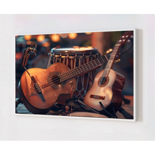 Quadro Decorativo Violão em Adesivo com Moldura Caixa