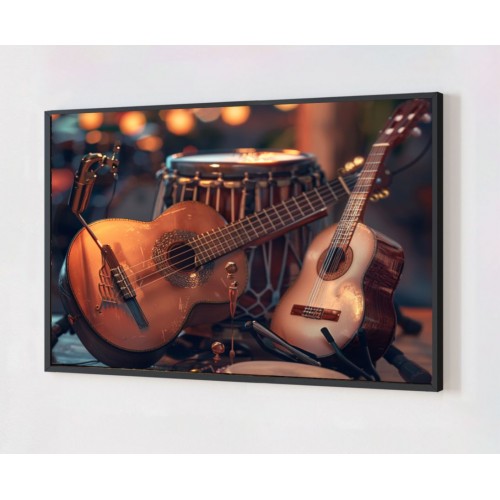 Quadro Decorativo Violão em Adesivo com Moldura Caixa