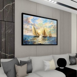 Quadro Decorativo Barcos no Mar em Adesivo com Moldura Caixa Quadro Decorativo Barcos no Mar em Adesivo com Moldura Caixa