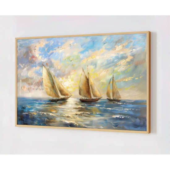 Quadro Decorativo Barcos no Mar em Adesivo com Moldura Caixa