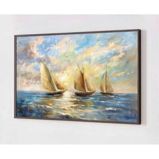 Quadro Decorativo Barcos no Mar em Adesivo com Moldura Caixa