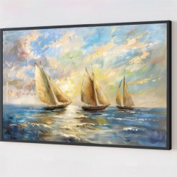 Quadro Decorativo Barcos no Mar em Adesivo com Moldura Caixa