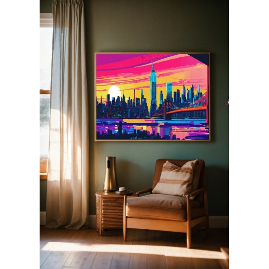 Quadro Decorativo New York Arte Colorida em adesivo com moldura caixa Quadro Decorativo New York Arte Colorida em adesivo com moldura caixa
