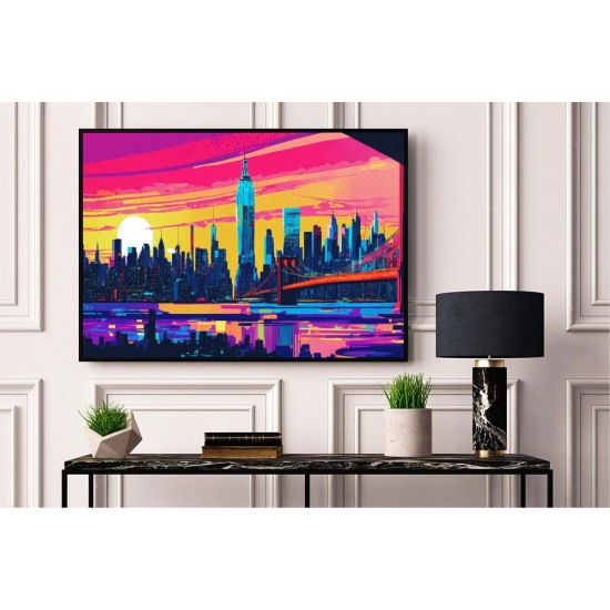 Quadro Decorativo New York Arte Colorida em adesivo com moldura caixa Quadro Decorativo New York Arte Colorida em adesivo com moldura caixa