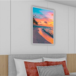 Quadro Decorativo Praia Por do Sol em Adesivo com Moldura Caixa
