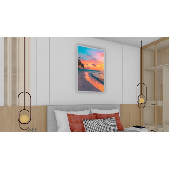 Quadro Decorativo Praia Por do Sol em Adesivo com Moldura Caixa