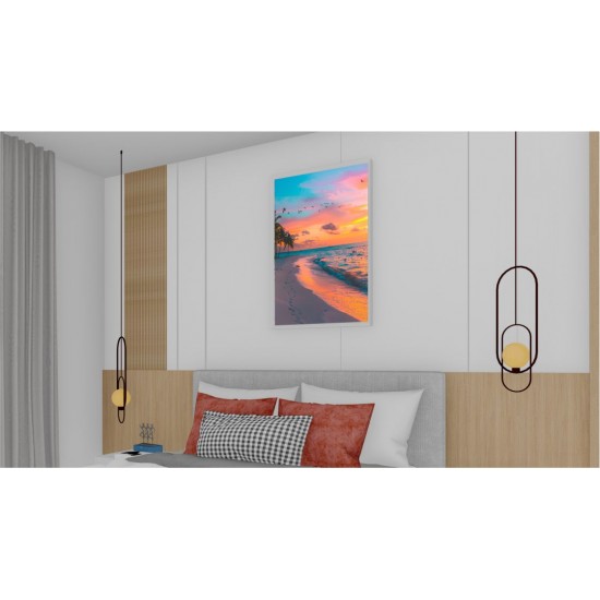 Quadro Decorativo Praia Por do Sol em Adesivo com Moldura Caixa