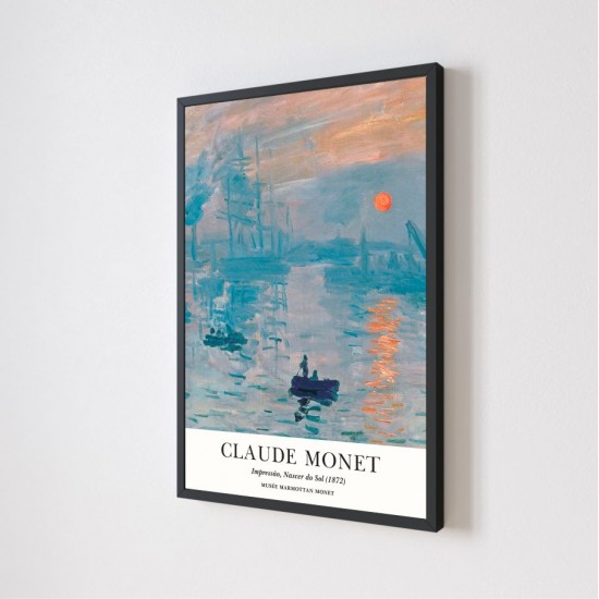 Quadro Decorativo Claude Monet Impressão Nascer do Sol em Adesivo com Moldura Caixa