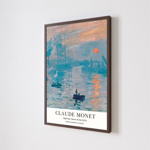 Quadro Decorativo Claude Monet Impressão Nascer do Sol em Adesivo com Moldura Caixa