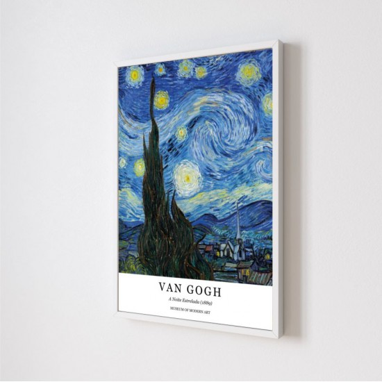 Quadro Decorativo Van Gogh Noite Estrelada em Adesivo com Moldura Caixa