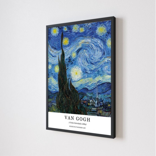 Quadro Decorativo Van Gogh Noite Estrelada em Adesivo com Moldura Caixa