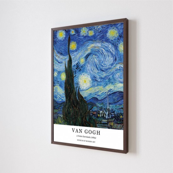 Quadro Decorativo Van Gogh Noite Estrelada em Adesivo com Moldura Caixa