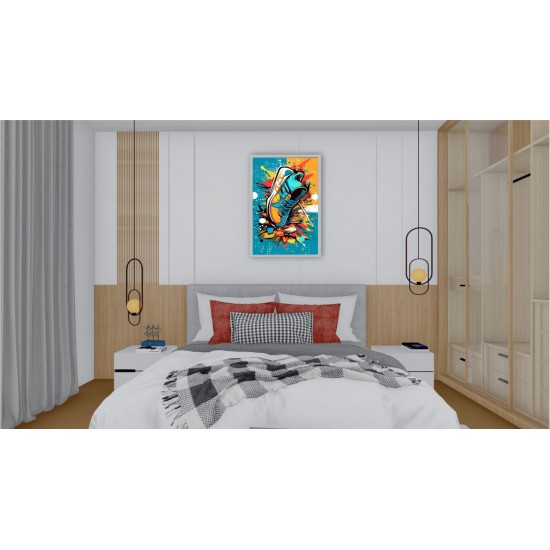 Quadro Decorativo Pop Art Tênis em Adesivo com Moldura Caixa