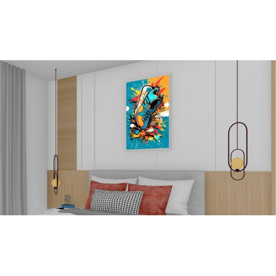 Quadro Decorativo Pop Art Tênis em Adesivo com Moldura Caixa