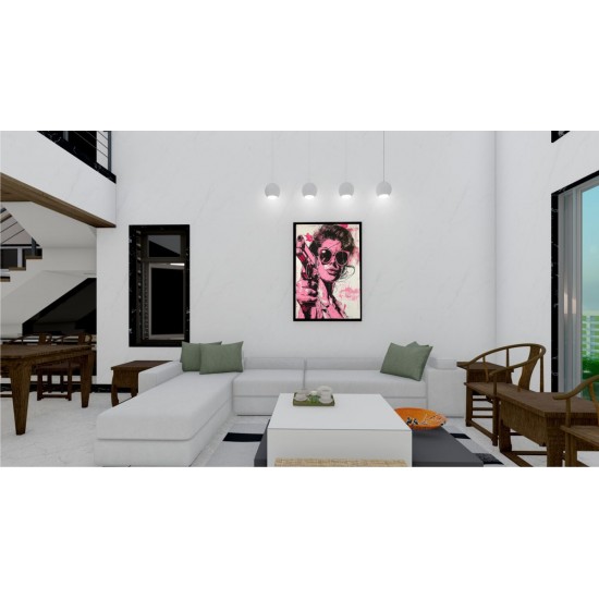 Quadro Decorativo Pop Art Mulher em Adesivo com Moldura Caixa