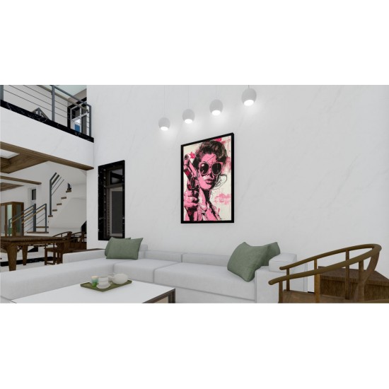 Quadro Decorativo Pop Art Mulher em Adesivo com Moldura Caixa